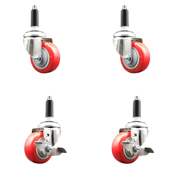 Service Caster 3 Inch 316SS Red Poly Swivel 3/4 Inch Expanding Stem Caster Brake SCC, 2PK SCC-SS316EX20S314-PPUBRED-2-TLB-2-34 - main